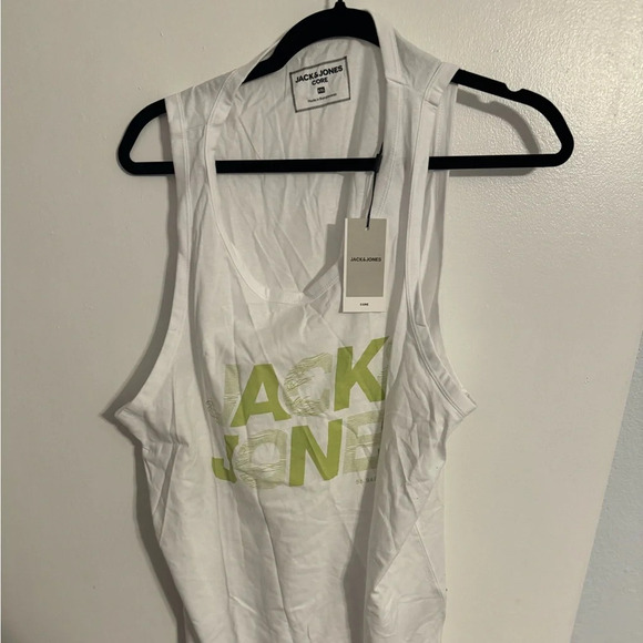 Sporty Beach Style: White and Green Jack Jones Tank Top #Summervibes - Picture 1 of 2